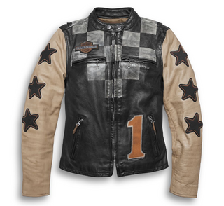 Women's Vintage Race-Inspired Leather Jacket